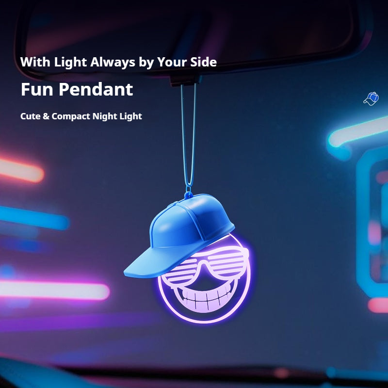Smiley Hat Car Hanging Charm — Color-Changing LED Ambient Light
