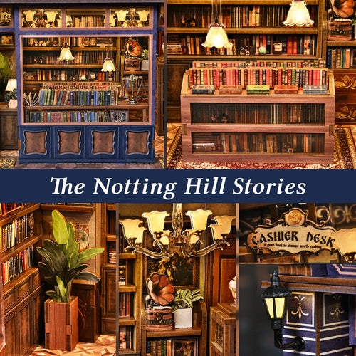 Luxury Notting Hill Bookstore DIY Book Nook Kit with LED Light — Handcrafted Wooden Miniature Diorama, Gift for Book Lovers