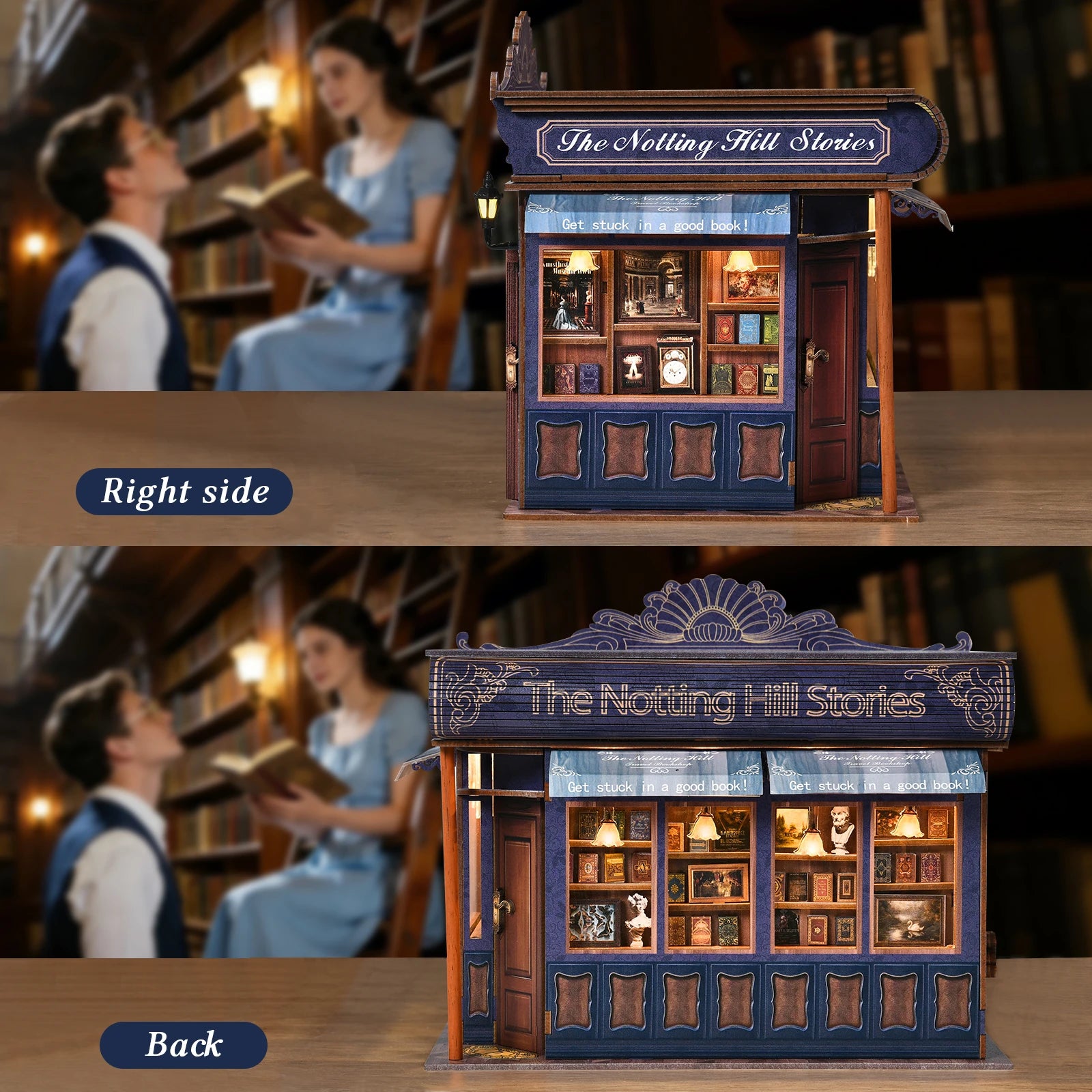 Luxury Notting Hill Bookstore DIY Book Nook Kit with LED Light — Handcrafted Wooden Miniature Diorama, Gift for Book Lovers