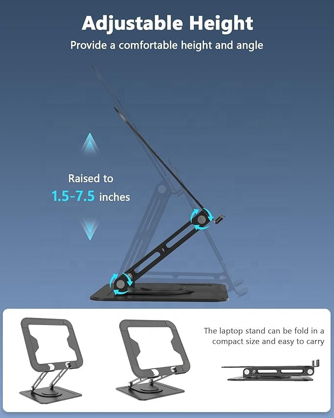 Ergonomic Laptop Stand — Adjustable Foldable Aluminum Riser with 360° Rotation
