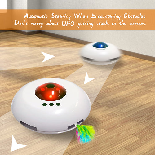 Electric UFO Cat Toy — Auto-Rolling Interactive Teaser with Feathers