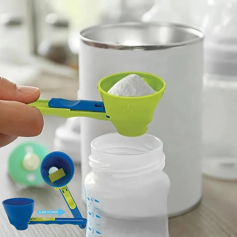 No-Mess Powder Scoop with Sliding Seal — Protein, Coffee & Formula Funnel Scoop