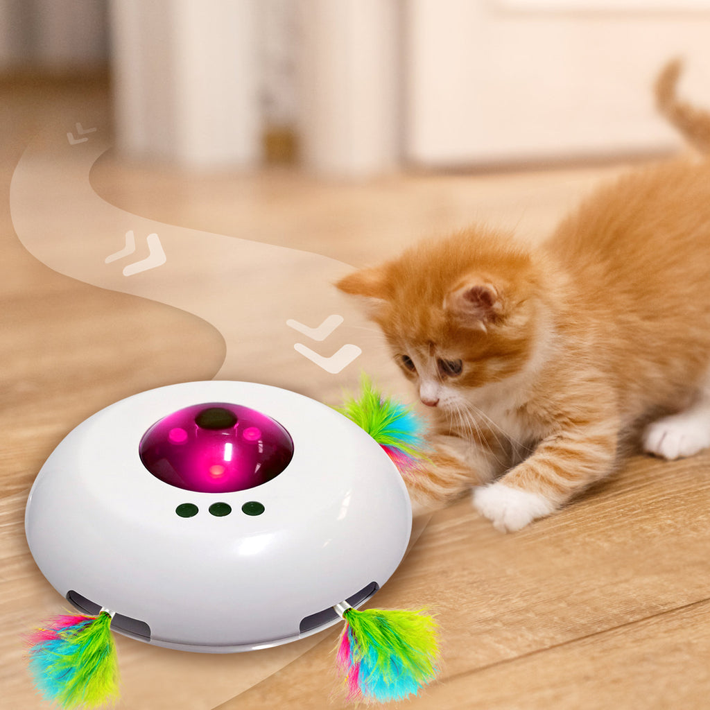 Electric UFO Cat Toy — Auto-Rolling Interactive Teaser with Feathers