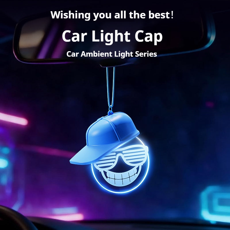 Smiley Hat Car Hanging Charm — Color-Changing LED Ambient Light