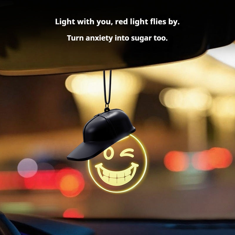 Smiley Hat Car Hanging Charm — Color-Changing LED Ambient Light