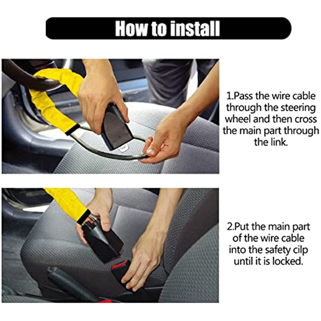 Steering Wheel Lock with Seatbelt Buckle — Anti-Theft Security Bar, 3 Keys, Universal Fit