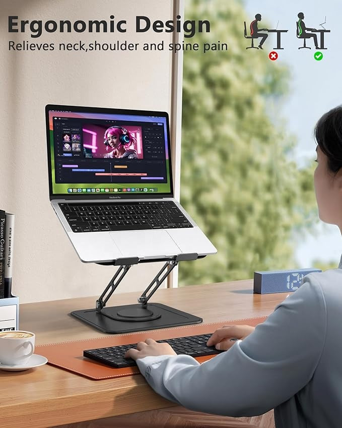 Ergonomic Laptop Stand — Adjustable Foldable Aluminum Riser with 360° Rotation