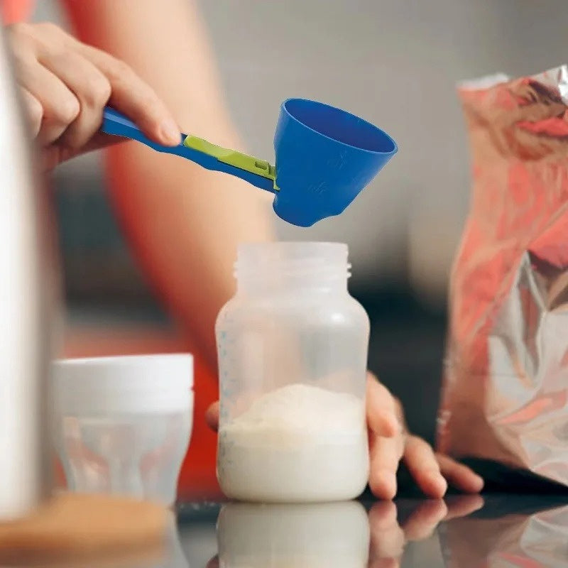 No-Mess Powder Scoop with Sliding Seal — Protein, Coffee & Formula Funnel Scoop